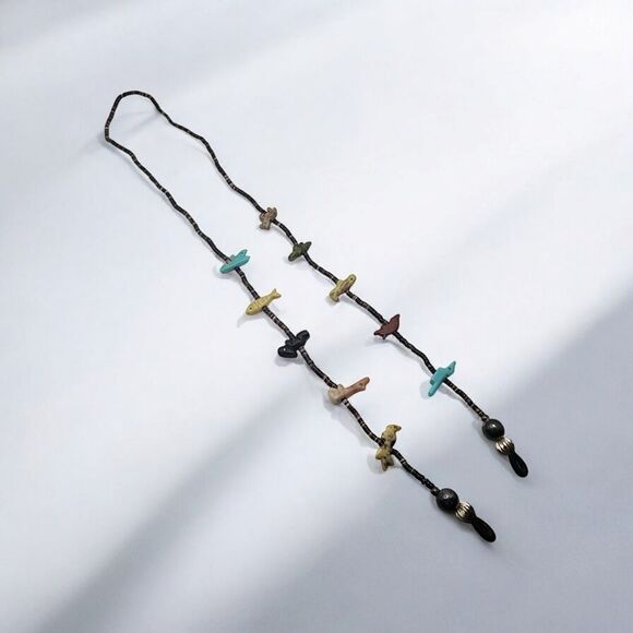 Stone Fetish Animal & Shell Heishi Beads Glasses Chain - Picture 1 of 6